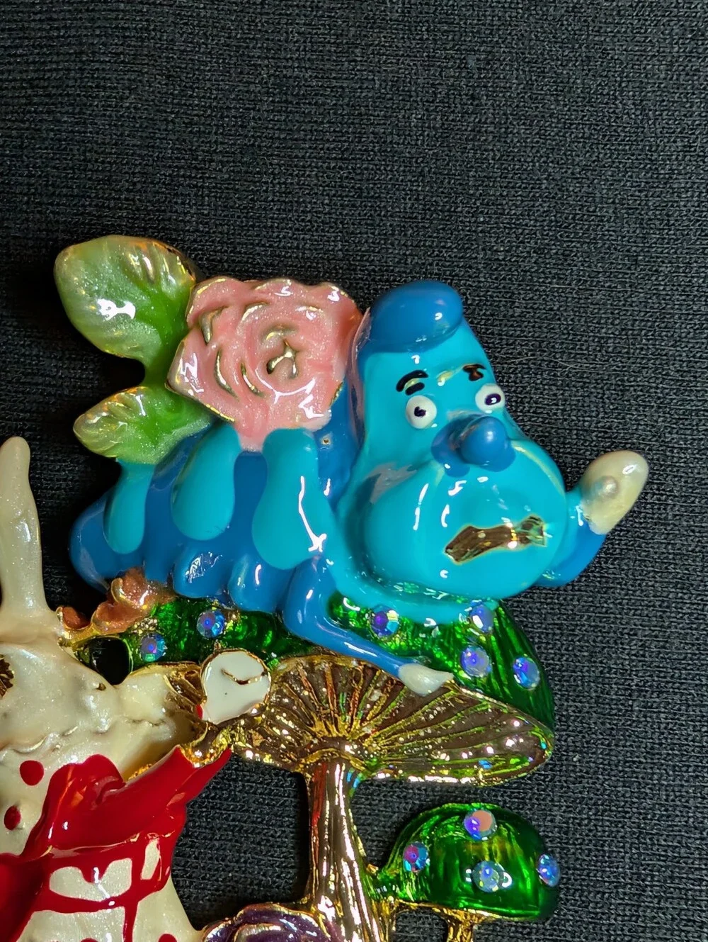 Ceramic White Rabbit & Blue Caterpillar Decorative Accent